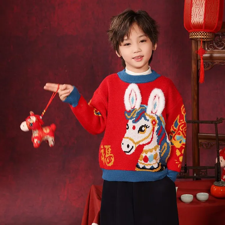 男童拜年服儿童冬季红色毛衣洋气宝宝冬装打底针织衫新年喜庆衣服
