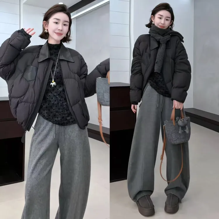 玖了个玖【字母羽绒服】2025秋冬新款皮领轻薄款外套 2510C6491