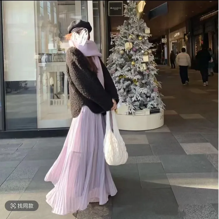 （现货➕运险）2025新款仙女裙雪纺紫色半身裙百搭大摆压褶裙