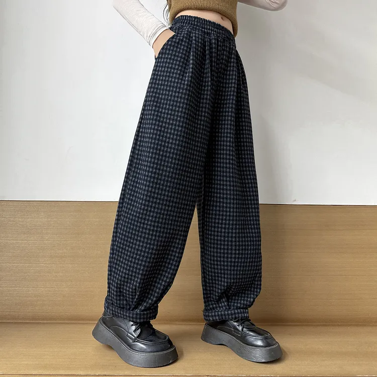 儿童秋装2025新款大女童装格子裤子春秋款运动针织卫裤秋季直筒裤