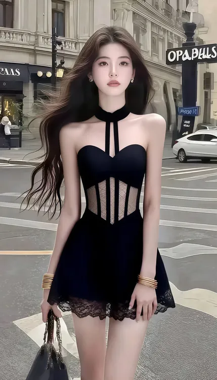 轻奢优雅性感辣妹风桃心领修身收腰挂脖设计感连衣裙女氛围感裙子