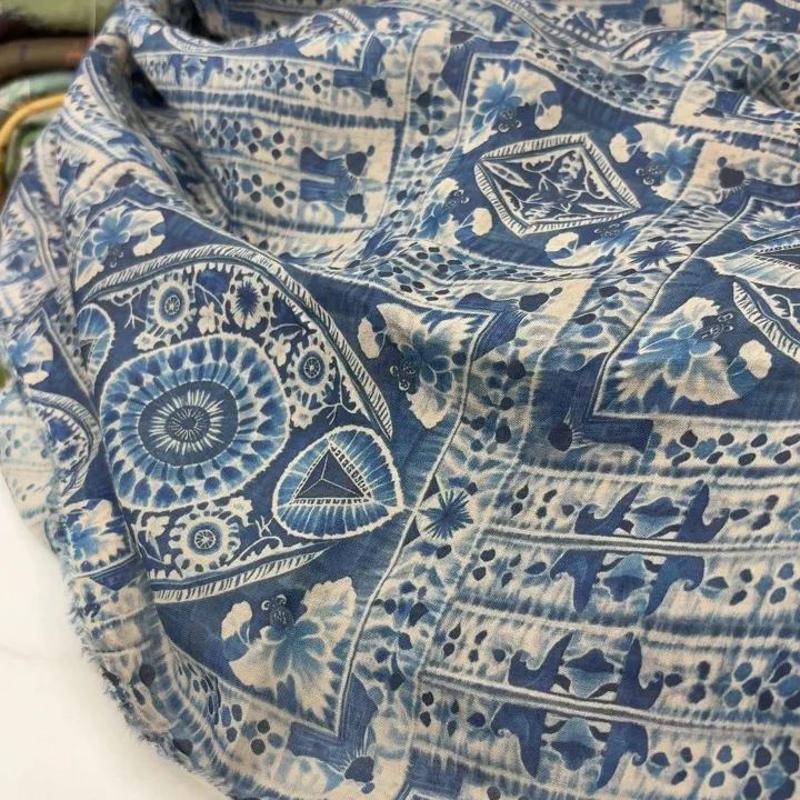 42支100%纯苎麻 青花瓷民族风面料 小衫连衣裙面料 高端私人定制