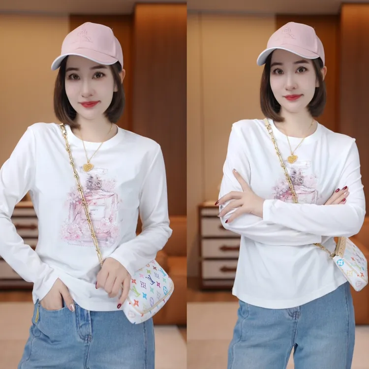 JDND轩羽【香水瓶】早秋定制桑蚕丝重工烫钻T恤上衣XY2517