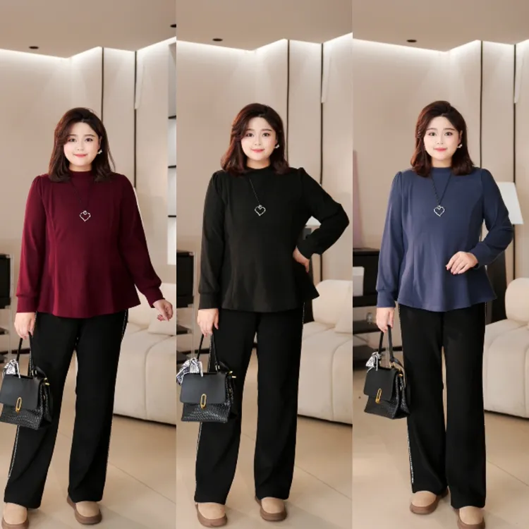 PWD33383【现货仅上衣】秋冬季简约净版收腰显瘦大码女装【衣长68】