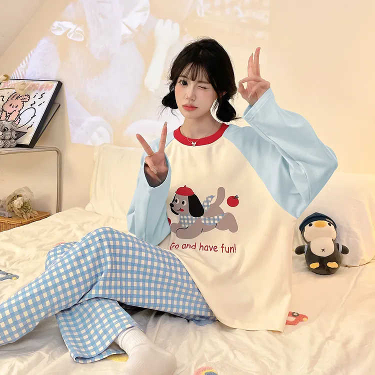 睡衣长袖长裤女款爆款2025新款春秋学生宿舍可外穿甜美少女家居服