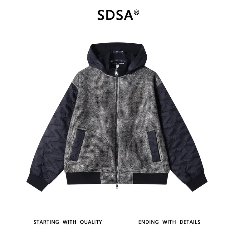 SDSA男士秋冬新款痞帅男装韩版简约撞色拉链立领连帽卫衣外套百搭