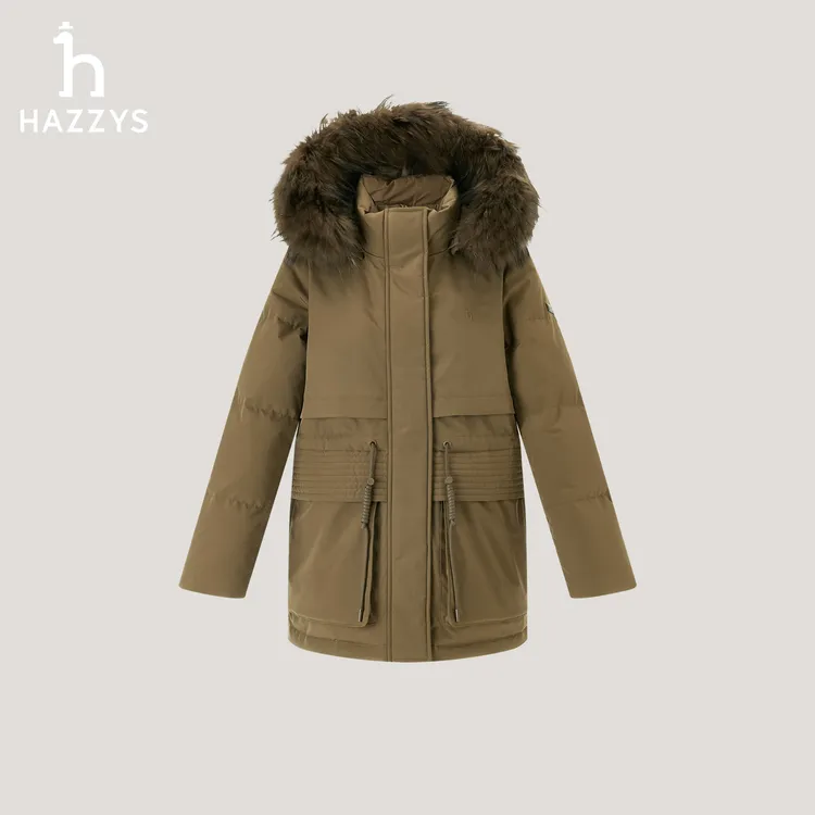 【商场同款】HAZZYS哈吉斯女士连帽毛领羽绒服气质通勤加厚保暖外套