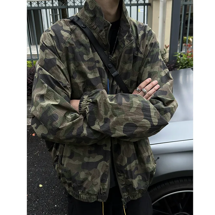 DeweLvum情侣潮牌轻薄透气立领迷彩夹克男女宽松休闲百搭上衣男装