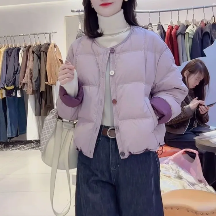 冬季新款韩系小众彩扣百搭棉衣外套女2025减龄气质高级感显白棉服