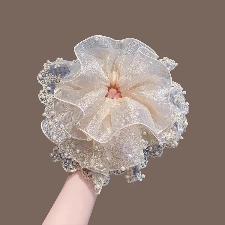 超大号蕾丝花边大肠发圈高级感头绳发饰发圈头花欧若精美饰品韩系