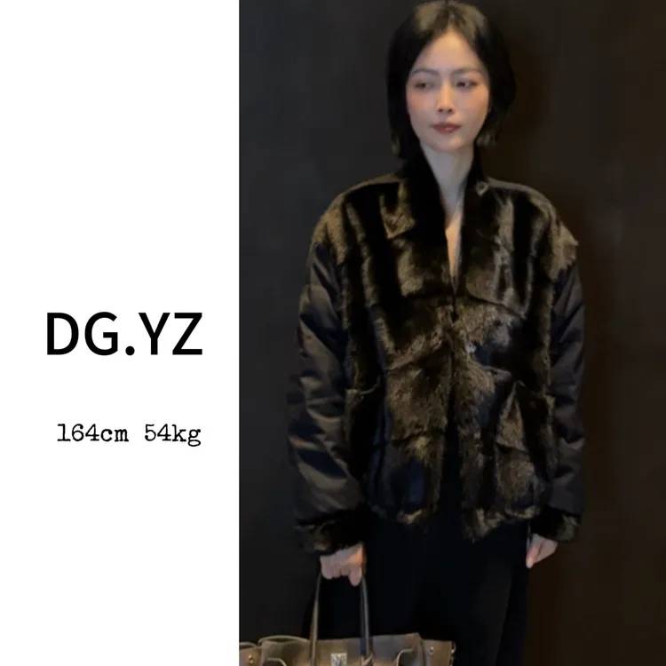 【樱子家】3103F复古拼接高级感鹅绒水貂毛外套