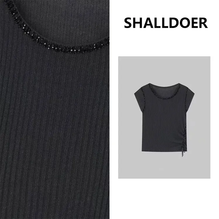 2025年夏季慵懒风高定串珠抽绳设计感气质简约飞袖针织衫