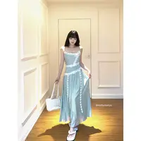 溺水三鱼【夏日乐章】夏季温柔度假风蕾丝拼接显瘦贴花吊带裙连衣裙