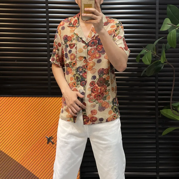 流苏时尚地雷系男士欧美简约提花衬衫男潮流夏季春夏