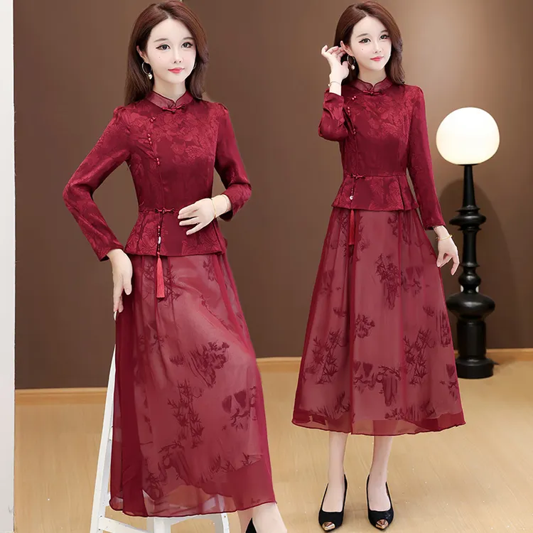 高端时尚新中式国风旗袍连衣裙2025秋季新款气质优雅喜婆婆旗袍裙