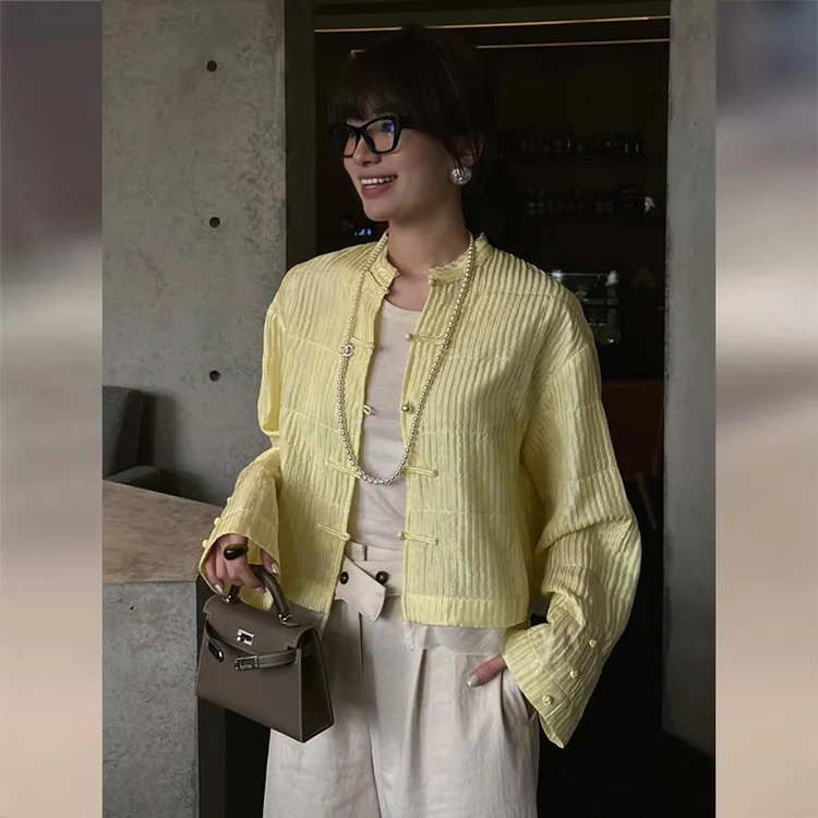 新中式国风竖纹衬衫女2025年春季新款独特超好看洋气休闲盘扣上衣