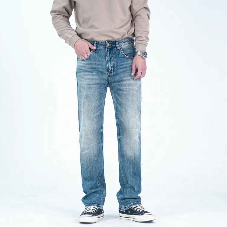 DIPAI/底牌13盎司秋冬款复古重工水洗美式蓝色牛仔裤男士舒适百搭