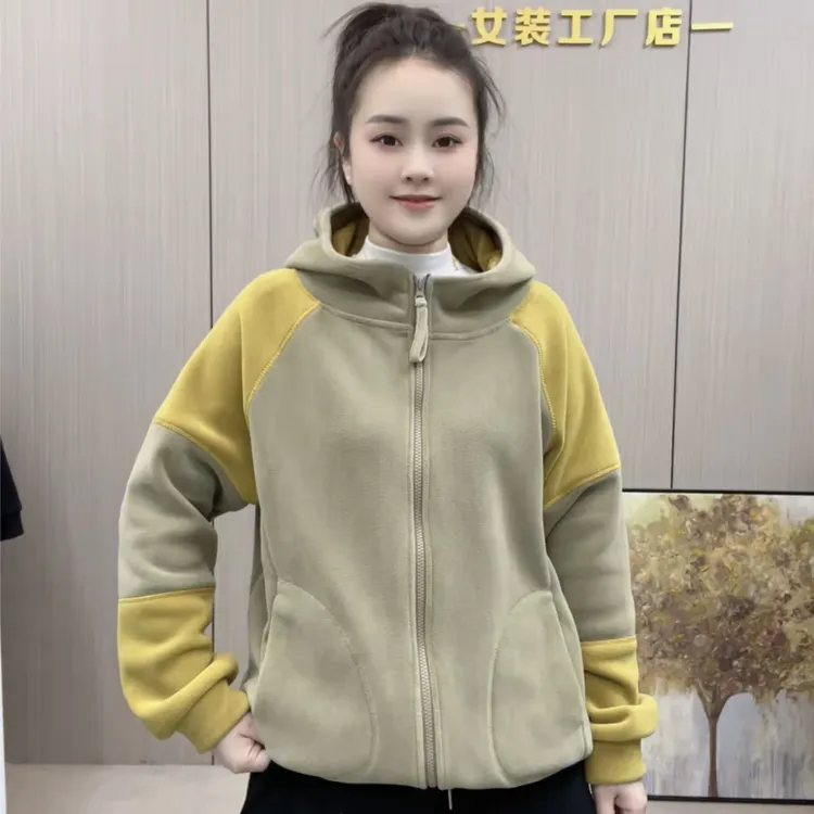【木木】秋冬新款外套时尚休闲百搭双面奥粒绒减龄加绒连帽拼色外套