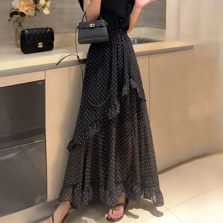 高级感气质时尚波点半身裙女夏季新款松紧腰显瘦百搭大摆a字裙女