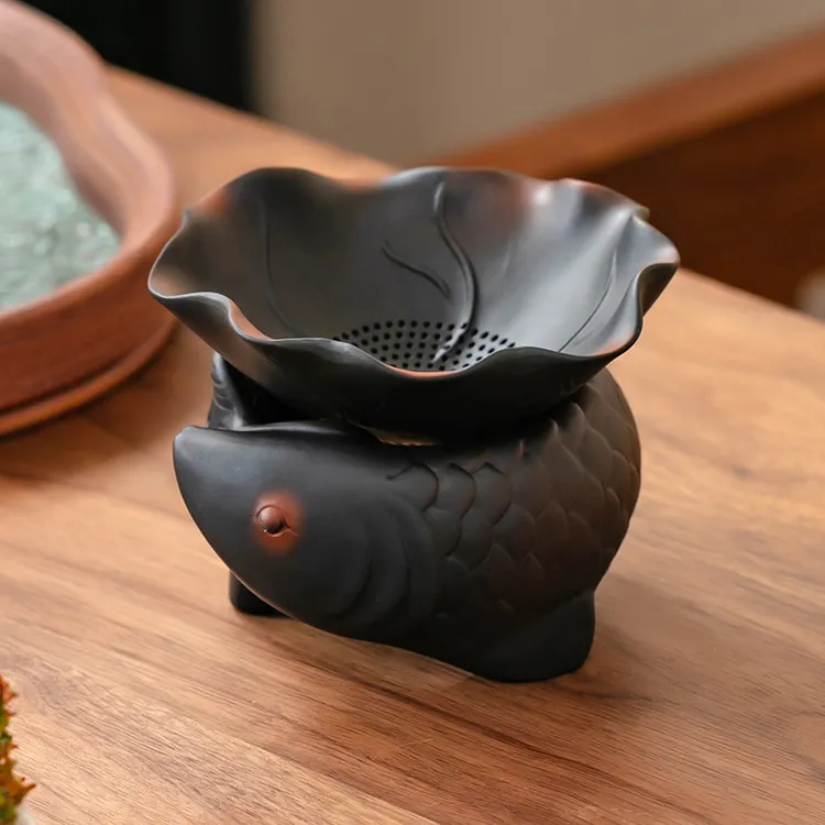 紫陶年年有余茶漏组茶滤网茶叶过滤器泡茶分离器茶水茶隔手工高端