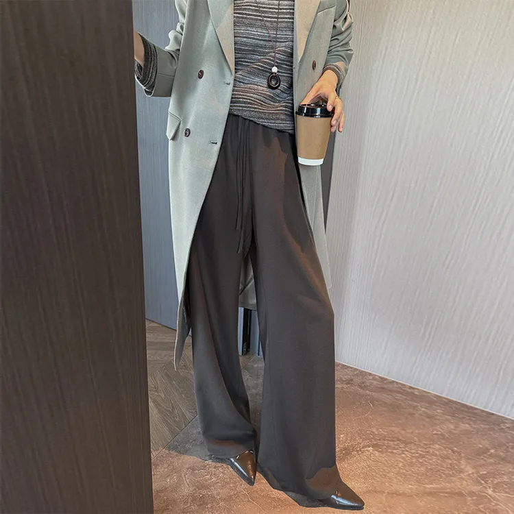 糯米羊毛阔腿裤女2025新款秋垂感慵懒松弛感一片式高腰拖地直筒裤