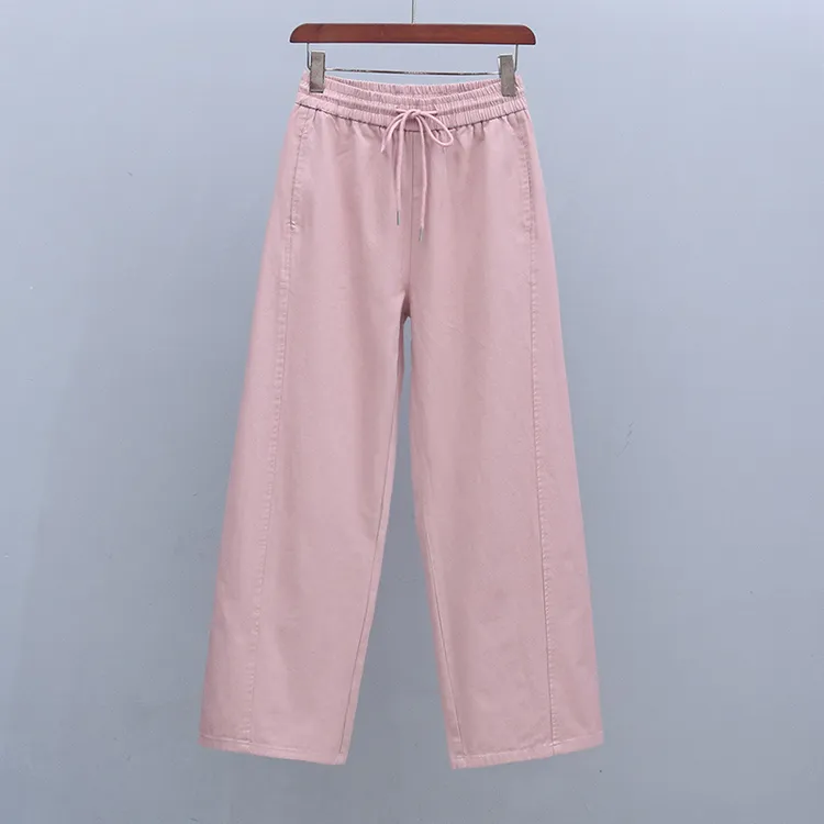 休闲裤女春夏薄款宽松显瘦直筒裤2025年新款潮流松紧腰浅色阔腿裤