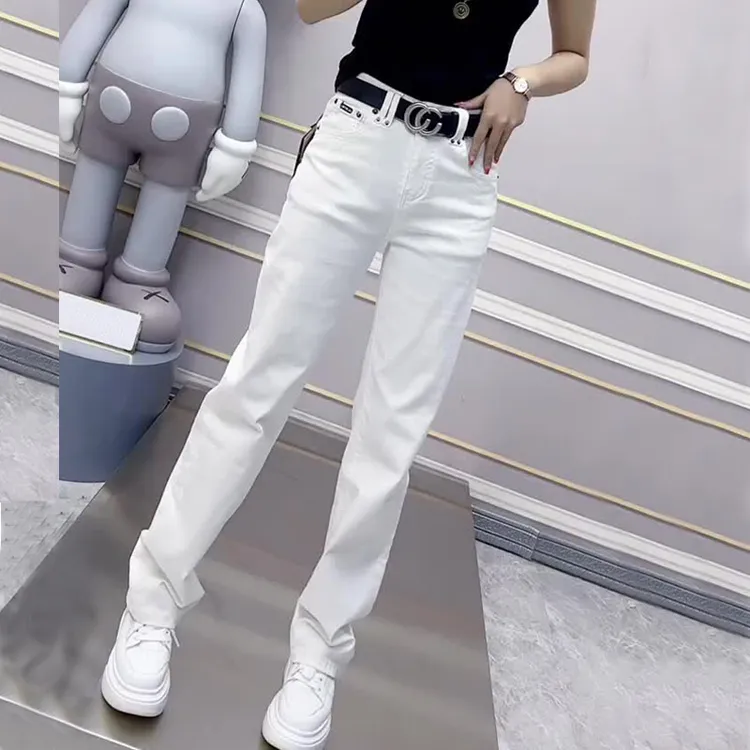 大码女装2025秋季新款高腰弹力直筒牛仔裤胖mm显瘦窄版阔腿拖地裤