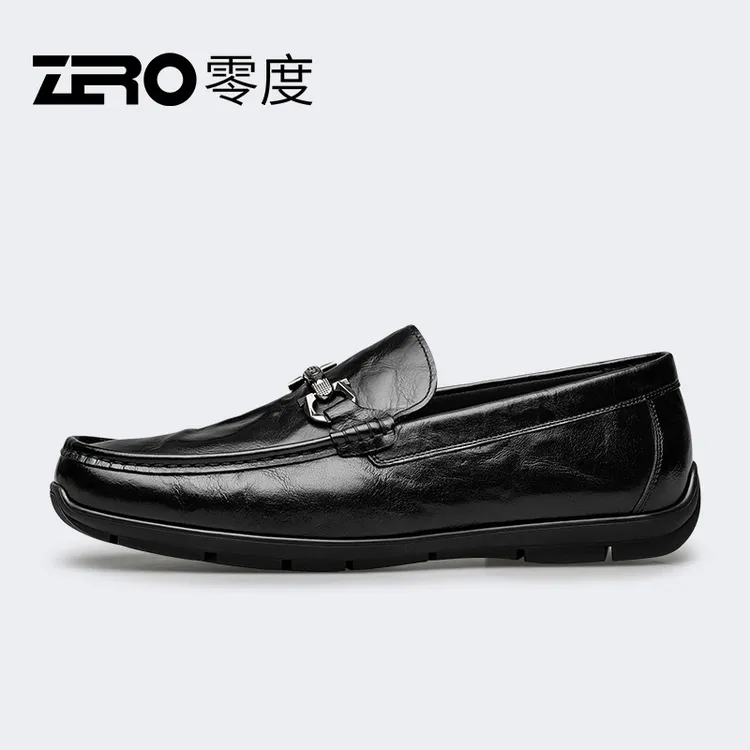 零度男鞋秋季商务休闲皮鞋舒适软底驾车鞋一脚蹬套脚懒人豆豆鞋男