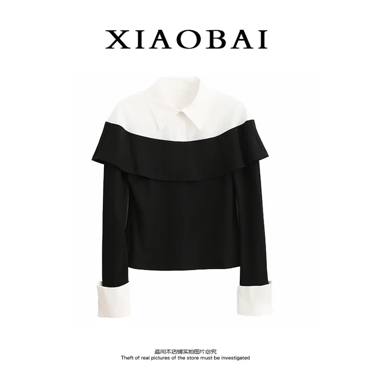 XIAOBAI秋季轻职风时尚设计师通勤风假两件上衣T恤