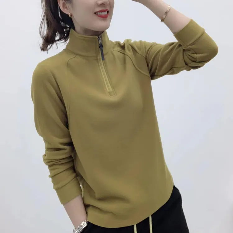 长袖立领纯色时尚休闲双面绒百搭时尚秋冬显瘦卫衣打底