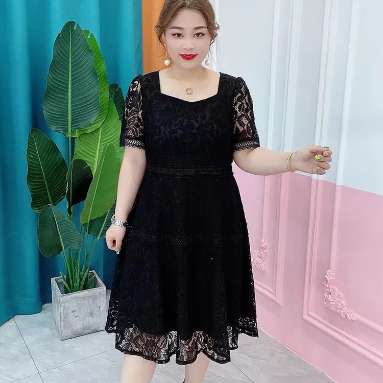 【清仓】夏季提花显瘦蕾丝裙大码女装轻奢气质减龄遮肉高级感裙