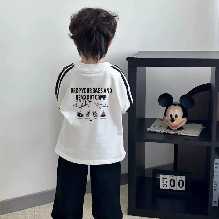 韩版三条杠长袖2025春秋季男童新款韩版衣服打底衫纯棉高品质上衣
