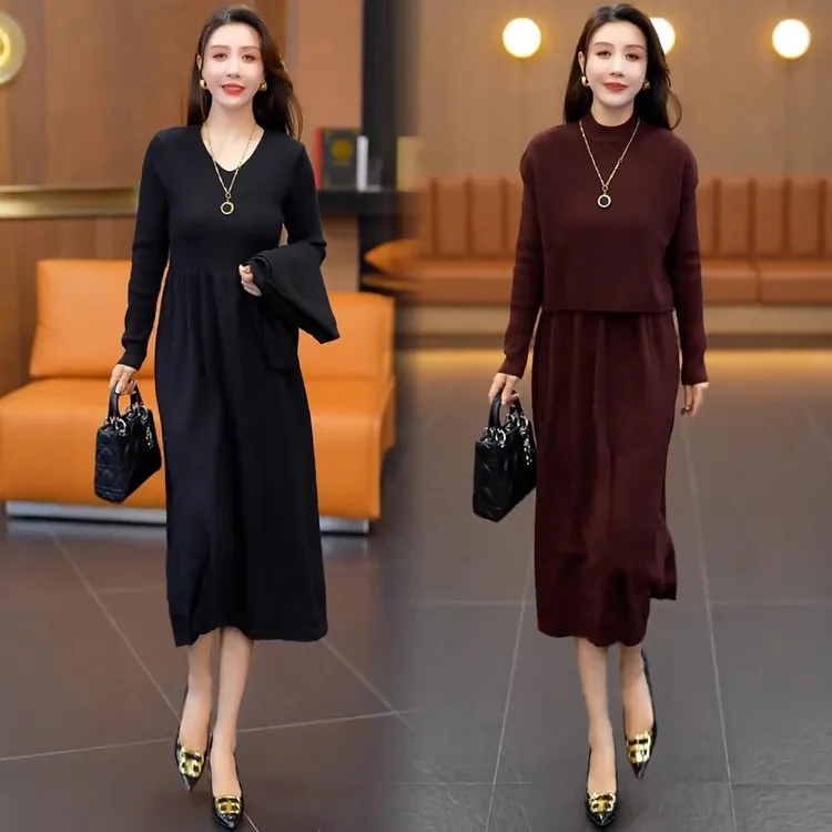 时尚针织套装裙女2025秋季新款显瘦减龄百搭洋气针织背心连衣裙潮