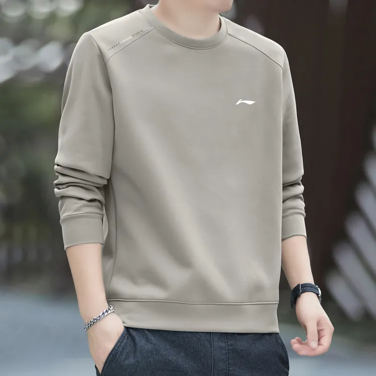 李i宁卫衣男士秋冬季运动百搭套头圆领长袖加绒加厚上衣打底衫