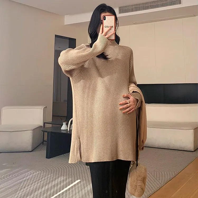 孕妇毛衣秋冬季中长款时尚半高领软糯针织衫宽松慵懒风上衣打底衫