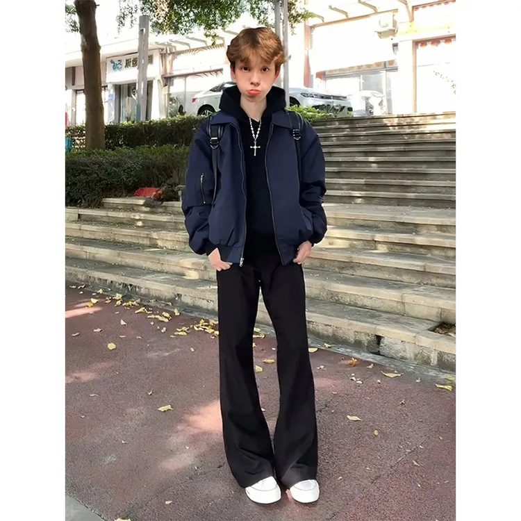 黑色微喇西裤男女款垂坠高级感弯刀裤子显腿长美式直筒阔腿西装裤