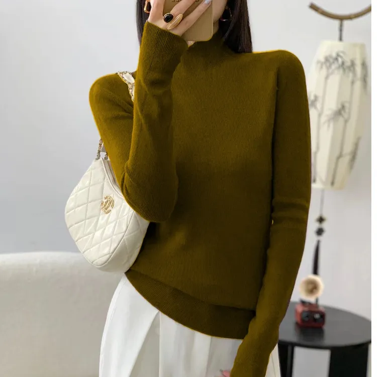 AYX半高领套头毛衣女秋冬新款修身内搭针织打底衫感设计显瘦上衣