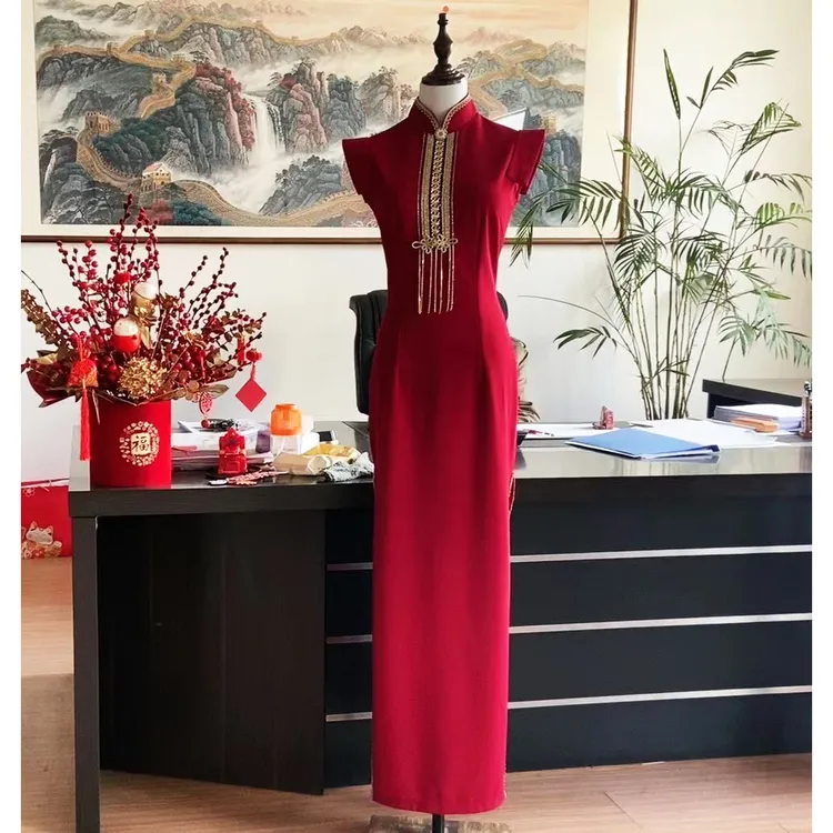 （鸿运当头）送考喜妈妈新中式宫廷风无袖弹力长款日常旗袍