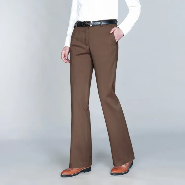 冬季弹力厚款喇叭裤男商务修身垂感阔腿大脚西裤中年休闲保暖男裤