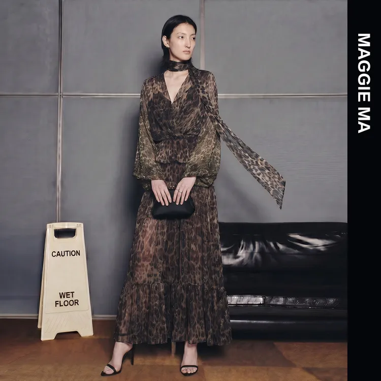 MAGGIEMA马婧/豹纹真丝“混金丝葱”套装裙自带度假氛围感354S/355B