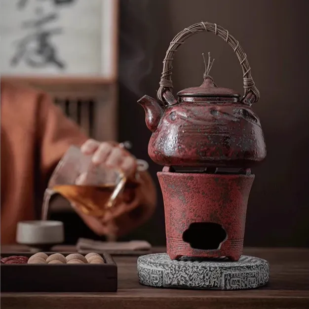 山楂红新冬天围炉煮茶炭火温茶老岩泥茶壶干烧烤茶套装陶瓷提梁壶