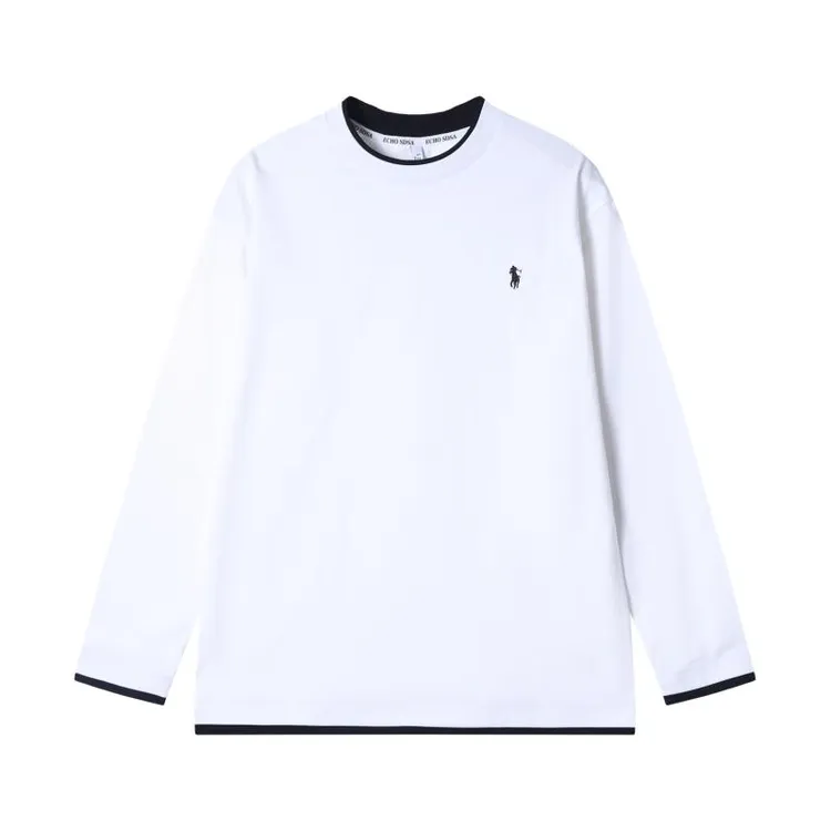 T1897新款时尚个性刺绣黑白撞色假两件套头百搭长袖T恤休闲上衣