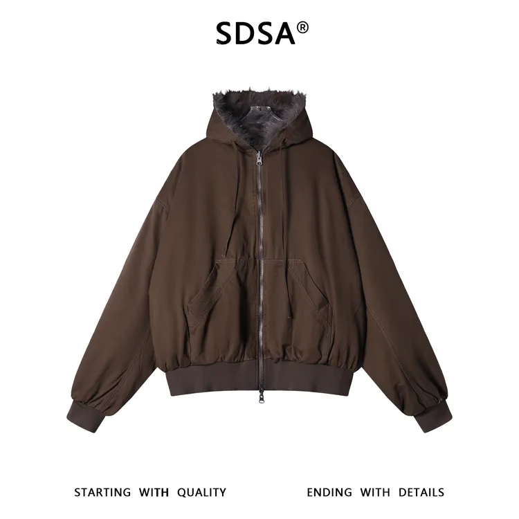 SDSA男士秋冬新款痞帅男装美式复古简约毛毛双面可穿连帽卫衣外套