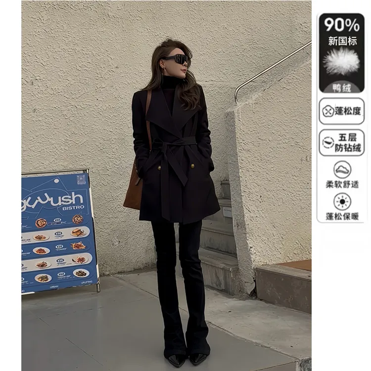 白鸭绒风衣外套女2025冬装新款加厚保暖时尚收腰显瘦气质羽绒大衣