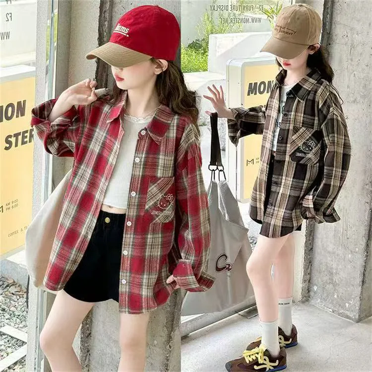 女童慵懒风格子衬衫春秋款2025女孩6-15岁休闲中大童洋气长袖外套