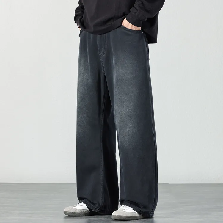 弯刀显瘦牛仔裤男士2025秋冬新款复古休闲长裤美式宽松阔腿拖地裤