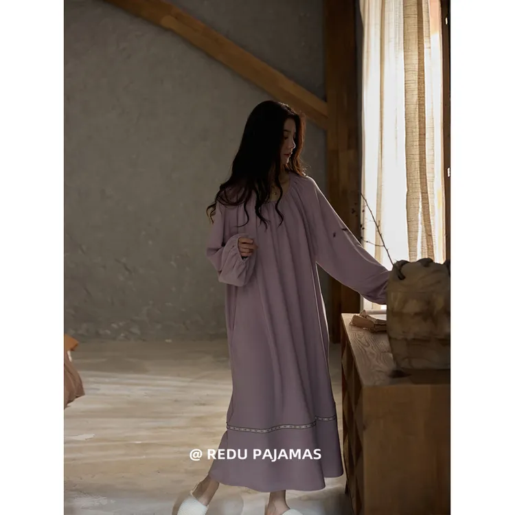 热妒德绒睡裙女冬季羊毛绒紫色蚕丝加厚保暖睡衣高级感新款家居服