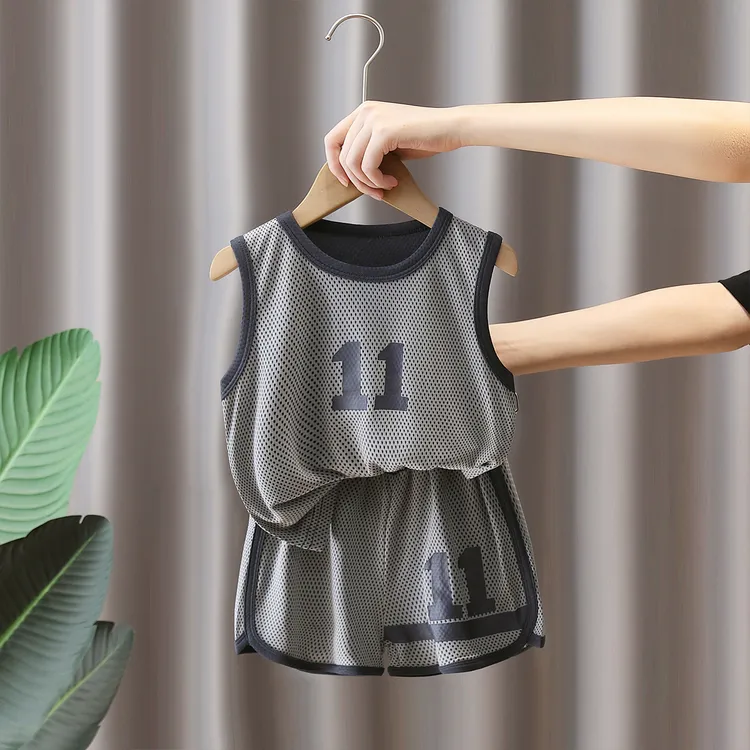 儿童背心套装夏季网眼透气运动装无袖短裤速干衣男童男童夏装套装