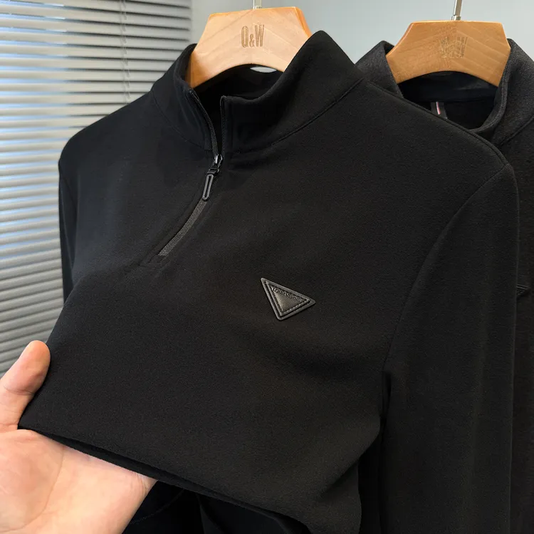 DeweLvum新款磨毛保暖舒适打底衫男半高领修身中领内搭长袖t恤男