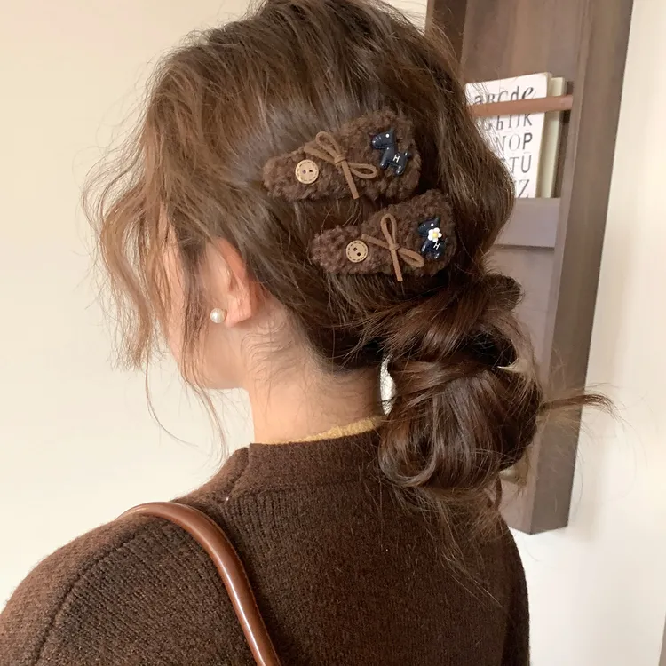 蝴蝶结小马羊羔毛BB发夹秋冬新款刘海侧边边夹碎发发